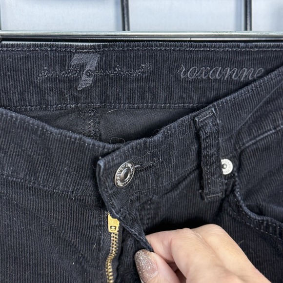 7 For All Mankind Roxanne Jeans Womens 27 Black Corduroy Stretch Skinny USA 33" - Picture 3 of 11